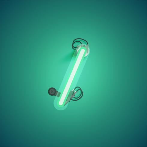 Green realistic neon character with wires and console from a fontset, vector illustration