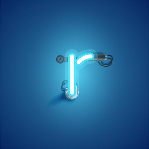 Blue realistic neon character with wires and console from a fontset, vector illustration