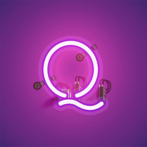 Pink realistic neon character with wires and console from a fontset, vector illustration