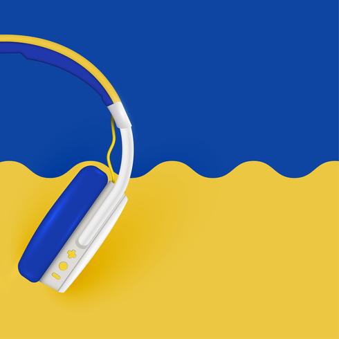 Auriculares realistas, con cables en un fondo colorido, ilustración vectorial vector