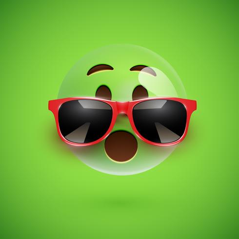 Smiley 3D de alto nivel con gafas de sol sobre un fondo colorido, ilustración vectorial vector