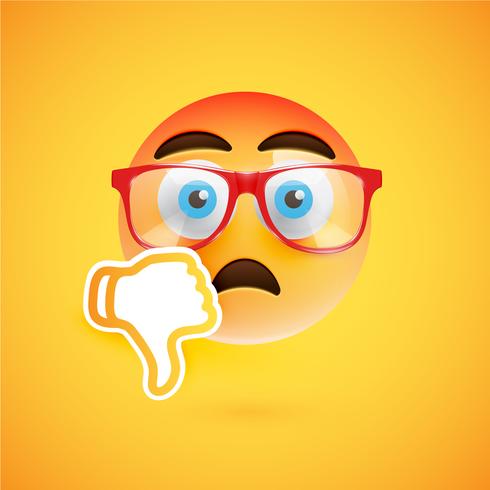 Emoticon with thumbs down, vector illustration