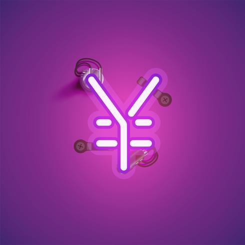 Pink realistic neon character with wires and console from a fontset, vector illustration