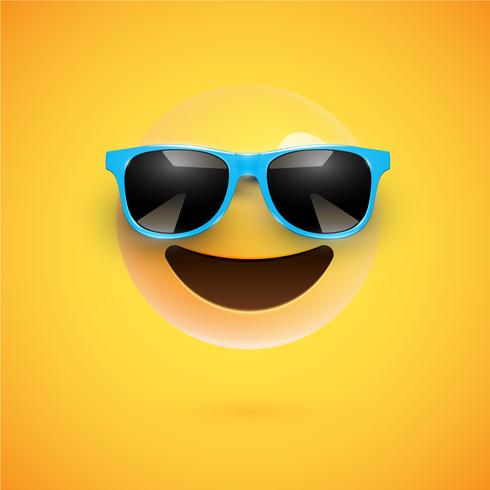 High-detailed 3D smiley with sunglasses on a colorful background, vector illustration