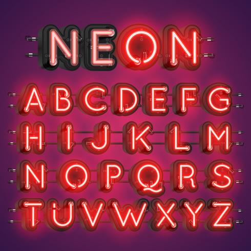 Realistic neon font with wires and console, vector illustration