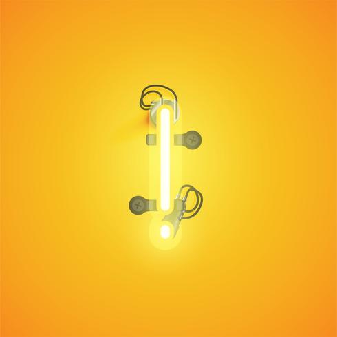 Yellow realistic neon character with wires and console from a fontset, vector illustration
