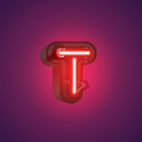 Realistic neon character from a set with console, vector illustration