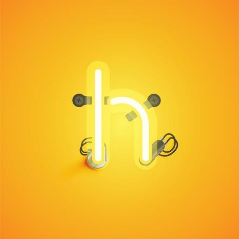 Yellow realistic neon character with wires and console from a fontset, vector illustration