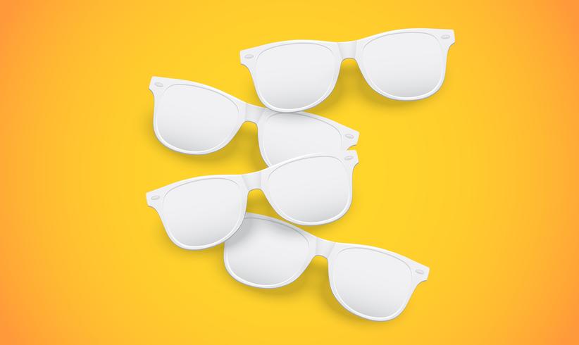 Blank white sunglasses on yellow background, vector illustration