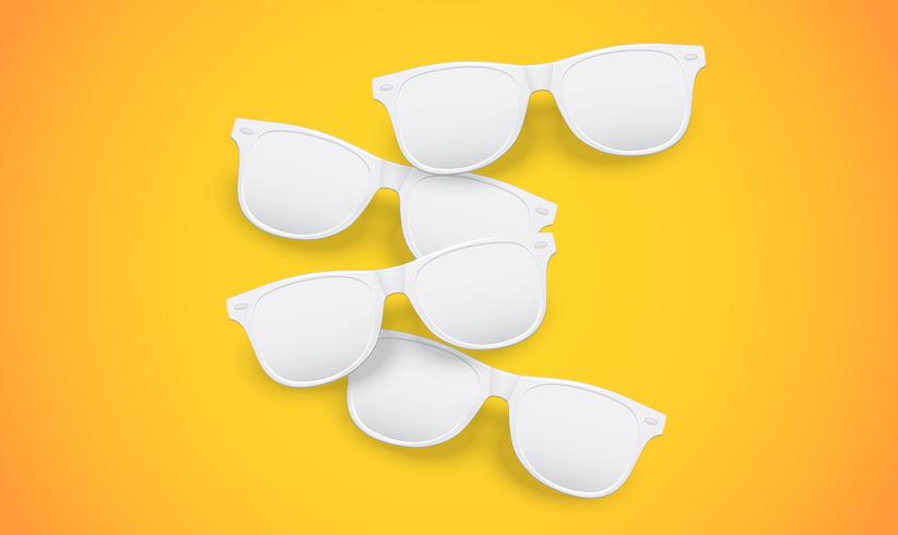 Blank white sunglasses on yellow background, vector illustration