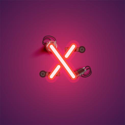 Red realistic neon character with wires and console from a fontset, vector illustration