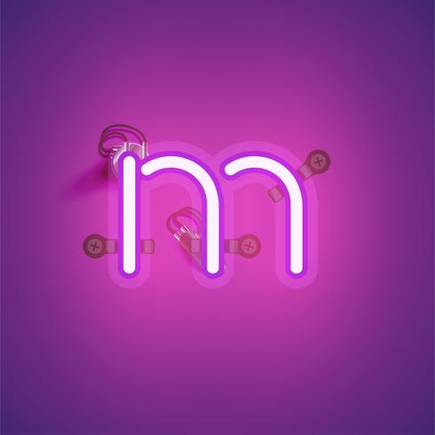 Pink realistic neon character with wires and console from a fontset, vector illustration
