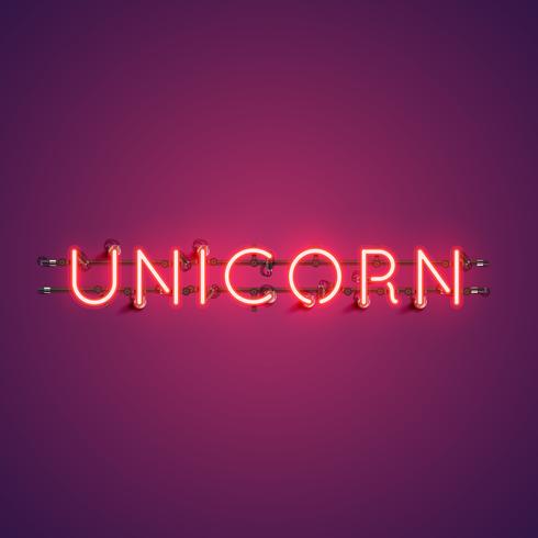 Neon realistic word 'UNICORN' for advertising, vector illustration