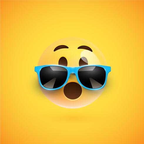 High-detailed 3D smiley with sunglasses on a colorful background, vector illustration
