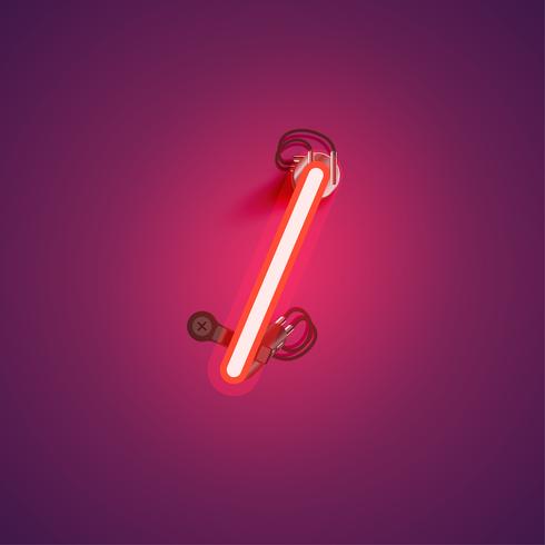 Red realistic neon character with wires and console from a fontset, vector illustration