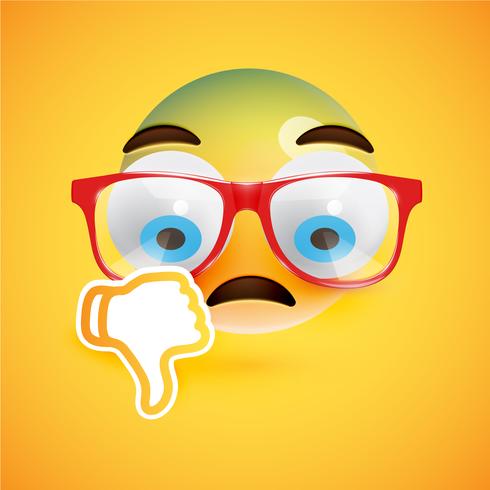 Emoticon with thumbs down, vector illustration