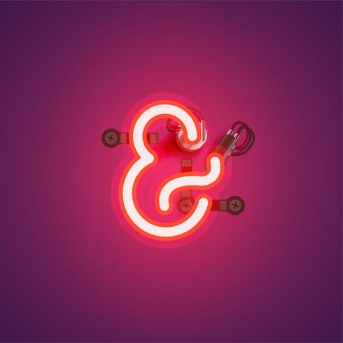 Red realistic neon character with wires and console from a fontset, vector illustration