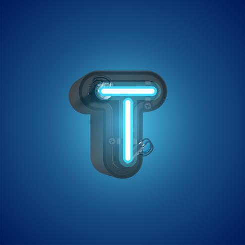 Realistic neon character from a set with console, vector illustration