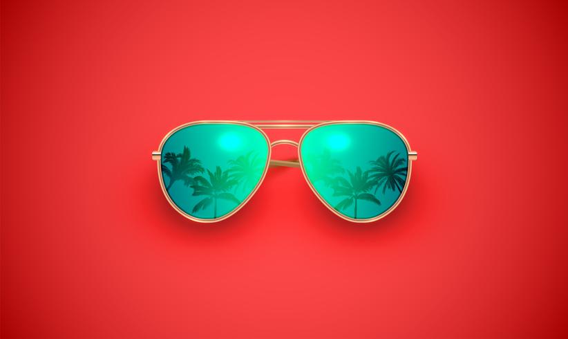 Gafas de sol vector realista en un fondo colorido, ilustración vectorial