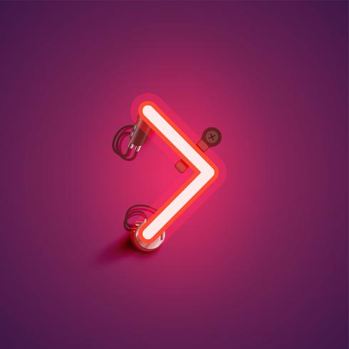 Red realistic neon character with wires and console from a fontset, vector illustration