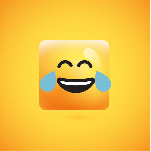 High detailed square yellow emoticon on a yellow background, vector illustration