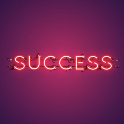 Neon realistic word 'SUCCESS' for advertising, vector illustration