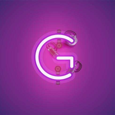 Pink realistic neon character with wires and console from a fontset, vector illustration