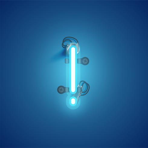 Blue realistic neon character with wires and console from a fontset, vector illustration