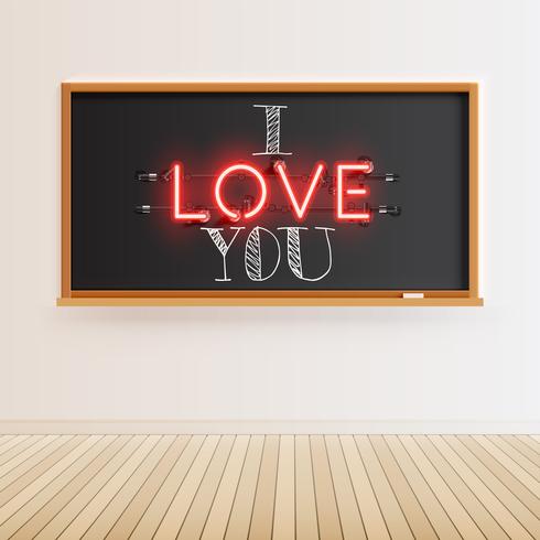 Neon word sign on a realistic blackboard, vector illustration