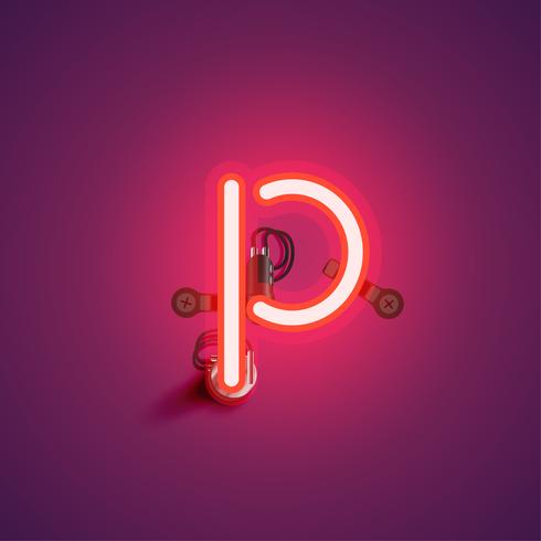 Red realistic neon character with wires and console from a fontset, vector illustration