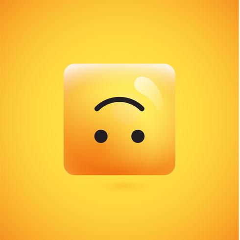 High detailed square yellow emoticon on a yellow background, vector illustration