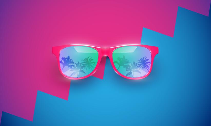 Gafas de sol vector realista en un fondo colorido, ilustración vectorial