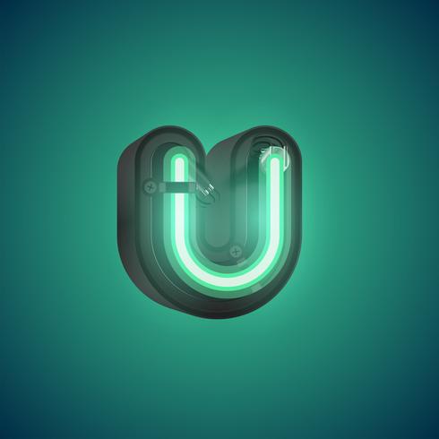 Realistic neon character from a set with console, vector illustration