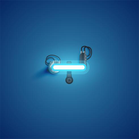 Blue realistic neon character with wires and console from a fontset, vector illustration