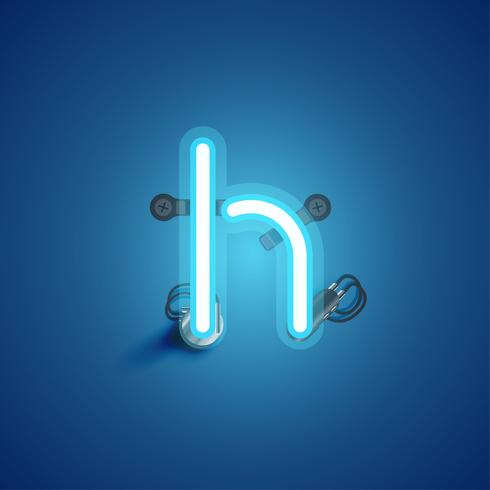 Blue realistic neon character with wires and console from a fontset, vector illustration