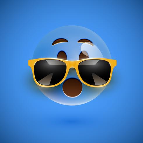 High-detailed 3D smiley with sunglasses on a colorful background, vector illustration