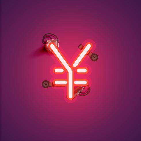 Red realistic neon character with wires and console from a fontset, vector illustration