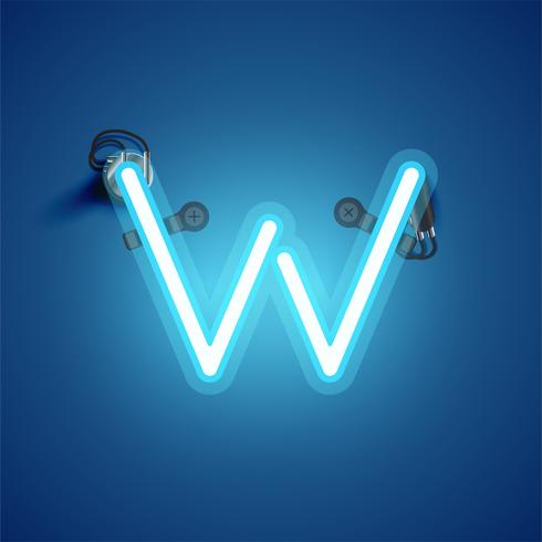 Blue realistic neon character with wires and console from a fontset, vector illustration