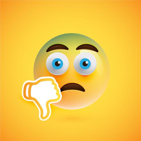 Emoticon with thumbs down, vector illustration