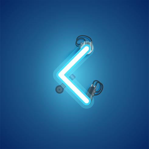 Blue realistic neon character with wires and console from a fontset, vector illustration