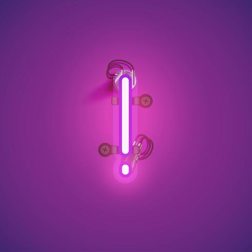 Pink realistic neon character with wires and console from a fontset, vector illustration