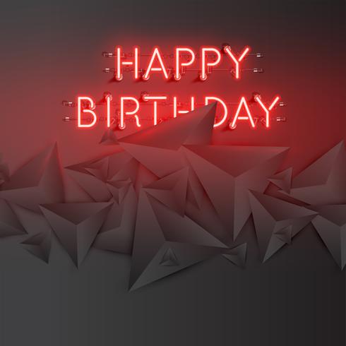Neon word with abstract dark 3D triangles, vector illustration