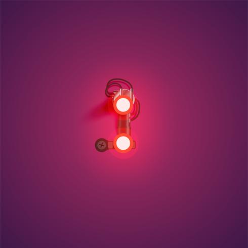 Red realistic neon character with wires and console from a fontset, vector illustration