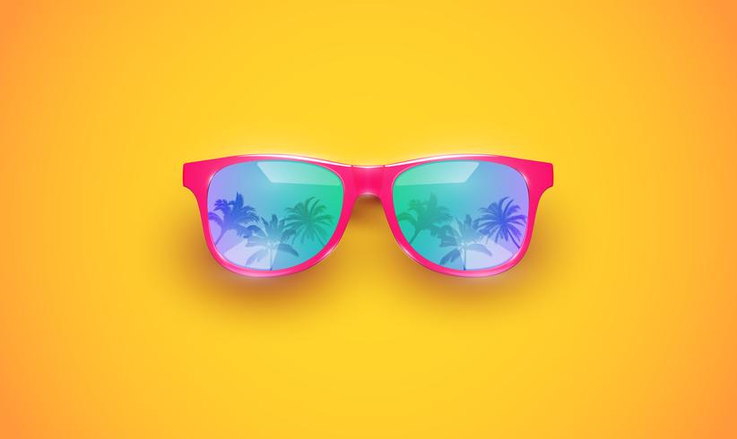 Gafas de sol vector realista en un fondo colorido, ilustración vectorial