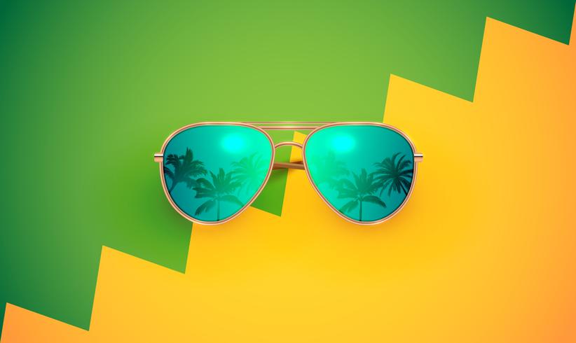 Gafas de sol vector realista en un fondo colorido, ilustración vectorial