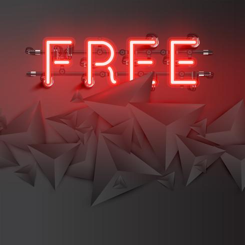 Neon word with abstract dark 3D triangles, vector illustration
