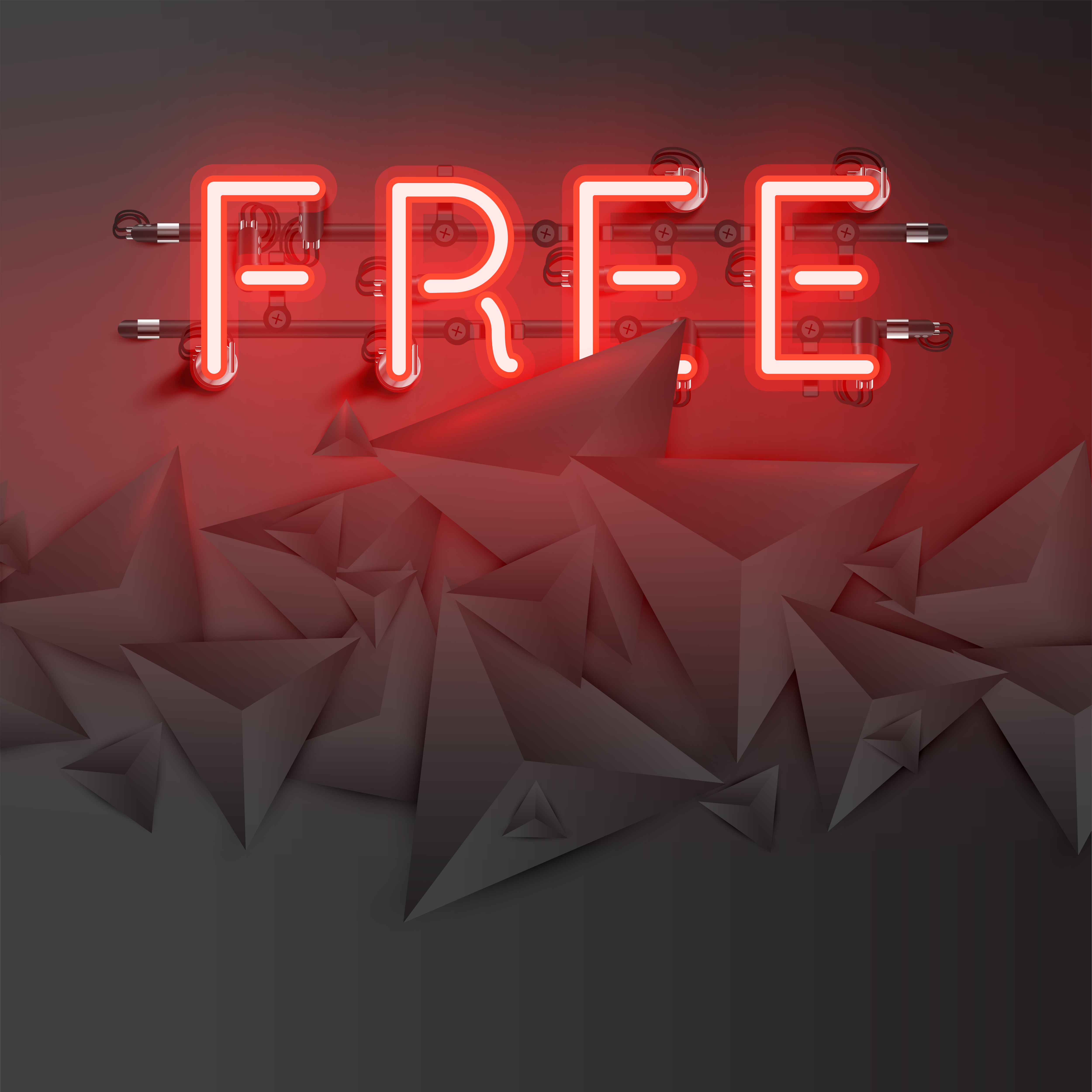 Neon word with abstract dark 3D triangles, vector illustration 450724