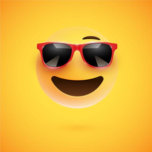 Smiley 3D de alto nivel con gafas de sol sobre un fondo colorido, ilustración vectorial vector