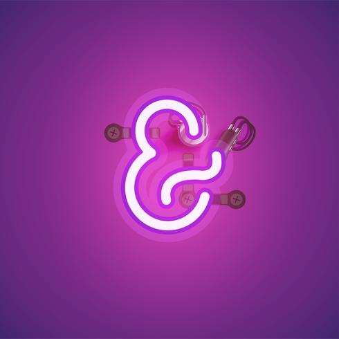 Pink realistic neon character with wires and console from a fontset, vector illustration