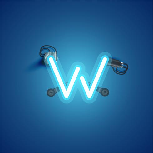 Blue realistic neon character with wires and console from a fontset, vector illustration